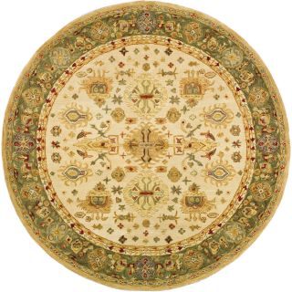 Handmade Heirloom Ivory/ Light Green Wool Rug (6 Round)