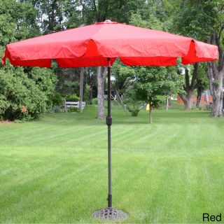 Deluxe Outdoor 9 foot Tilt Umbrella (Forest green, brown, blue, red, tan Materials Aluminum pole and extra 220G polyester fabric Finish Powder coated aluminum frameWeather resistant YesUV protection Yes Eight (8) sectionsDimensions 9 feet high x 9 fe