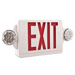 Lithonia Lighting 2 Light Plastic LED White Exit Sign and Emergency Combo with LED Heads and Red Stencil LHQM LED R M6