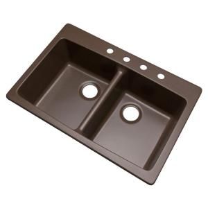 Mont Blanc Waterbrook Dual Mount Composite Granite 33x22x9 4 Hole Double Bowl Kitchen Sink in Mocha 79492Q