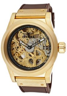 Invicta 1085  Watches,Mens Corduba/Sea Ghost Elegant Mechanical Skeletonized See Thru Gold Dial Brown Polyurethane, Casual Invicta Mechanical Watches