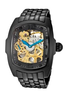 Invicta 1113  Watches,Mens Lupah Mechanical Skeletonized See Thru Gold Dial Black Ceramic, Casual Invicta Mechanical Watches