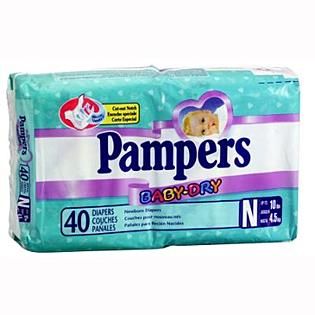 Pampers  Baby Dry Diapers, Newborn (Up to 10 lbs), 40 diapers