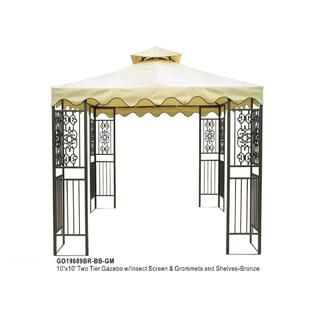DC America  10x10 Two Tier Steel frame Gazebo, Beige Top with Brown