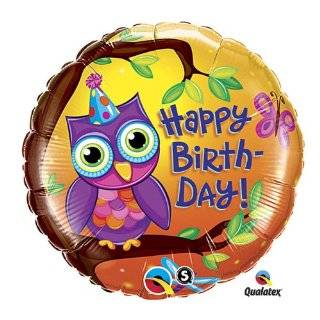 18 Happy Birthday Owl on Tree Branch W/big Blue Eyes Mylar Balloon