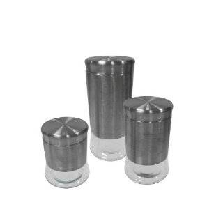   Stainless Steel Glass Bottom 3 Pieces Canister Set With Air Tight Lids