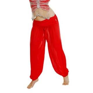 Harem Pants with Elasticized Waist and Cuffs and Side Slit