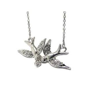 Silver Swallow Bird and Anchor Necklace Jewelry 