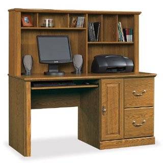   Orchard Hills Large Wood Computer Desk with Hutch in Carolina Oak