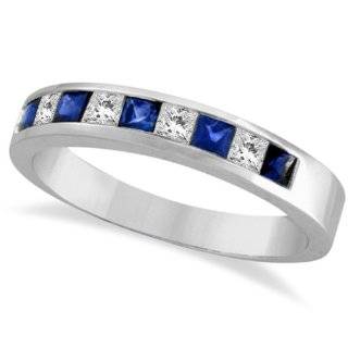  14k White Gold Channel set Blue Sapphire Wedding Band Ring 