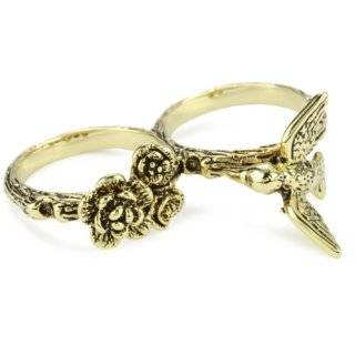 Beyond Rings Enchanted Gold Humming Bird and Posey Two Finger Ring