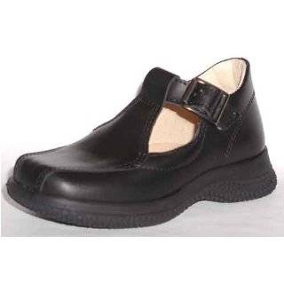 Girls leather Euro t bar school shoe, buckle, 2 colors, Laura2