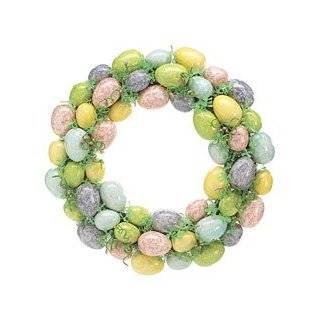 Grapevine Wreath with Plastic Greenery and Painted Foam Eggs [Kitchen]