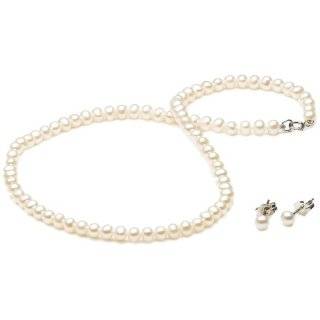 White Freshwater Cultured Pearl Childrens Necklace and Earring Set 
