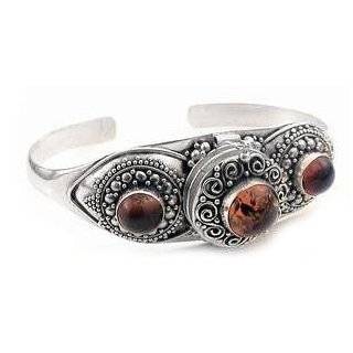   Sterling Silver Poison Box Locket Cuff Bracelet with Genuine Amber