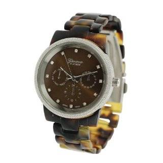   chronograph look watch with crystals faux tortoise closed band silver