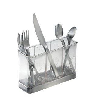   Silverware Drainer / Flatware Caddy, Acrylic and Brushed Steel