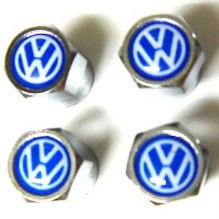   VW Volkswagen Blue Logo Chrome Tire Valve Stem Caps (Made of Metal